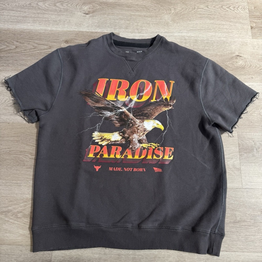 Under Armour Project Rock OG Iron Paradise Cutoff Sweatshirt Mens Large Grey UA